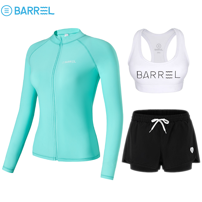 Female mint green zipper + white vest + three pairs of black shorts